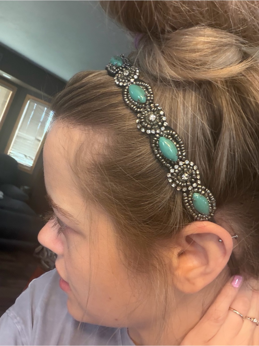Beaded Turquoise Floral Headband